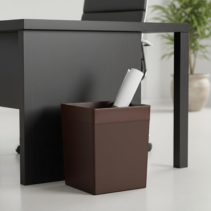 Dacasso Chocolate Brown Leather Waste Basket