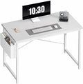 OLIXIS Computer Desk, 44 Inch Gaming Desks for Home Office Small Spaces | Writing Study Craft Work Table, Computer Workstation for Bedroom with Storage Bag, All White