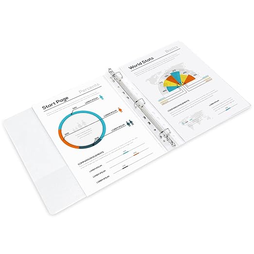 Amazon Basics 3 Ring Binder, 1 Inch D-Ring, Clear Overlay, Pockets for Storage and Organization, White, 4 Pack