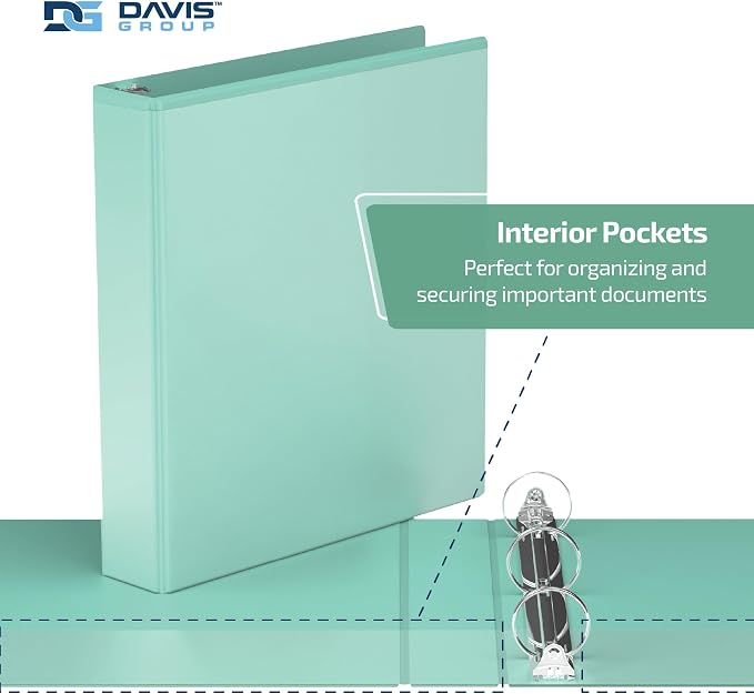 Pack of 6 Premium View Binders, Ring Binders with Clear-View Cover and Interior Pockets, Pastel Color Options, 1.5 Inch, Mint