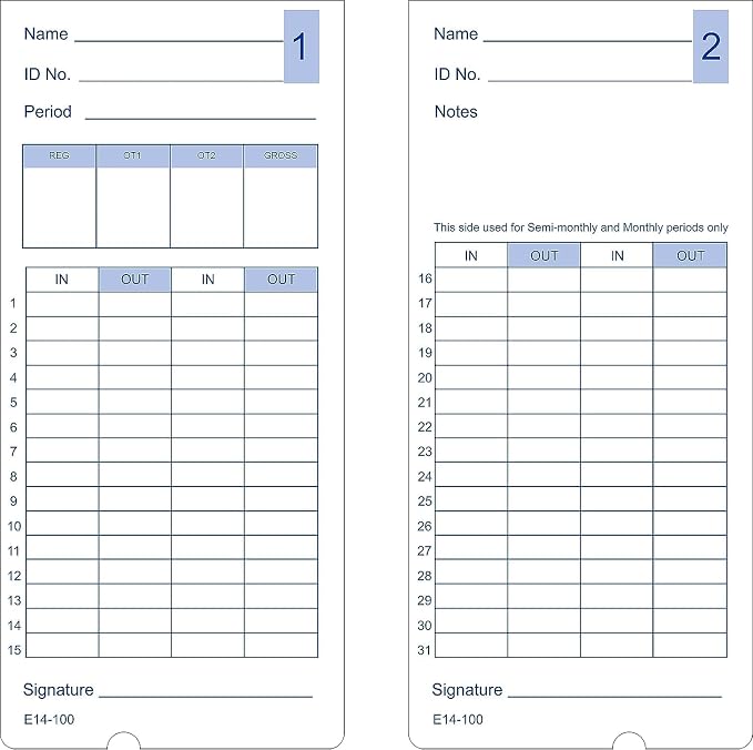 Compumatic E14 Time Cards for Lathem 400E Time Recorder (Qty 400)