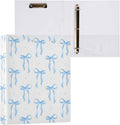 3 Ring Binder 1.5 Inch Coquette Blue Bow Watercolor Clipboards Binders with Interior Pockets Round Ring Binder for Office Supplies and School