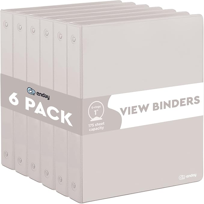 Enday 1 Inch Binder (6 Pack - Grey) 3 Ring Binder 1 inch with Clear View Cover and 2 Inside Pocket - for Letter Size 8.5 x 11'' Paper, Ideal for School Supplies, Office, and Home