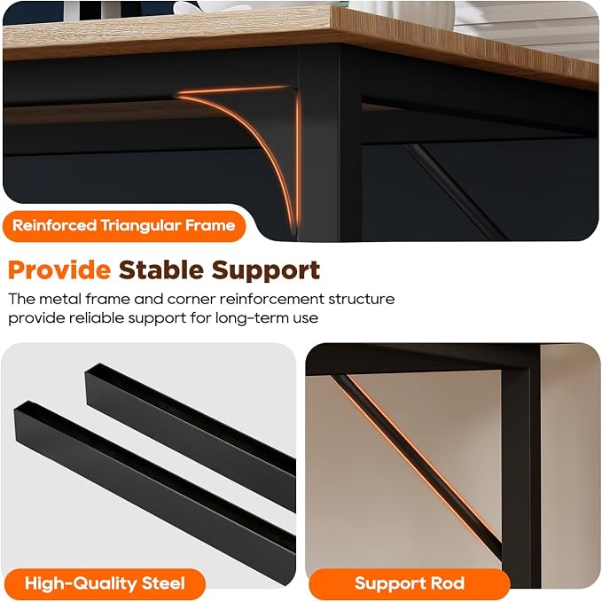 PayLessHere | 63 Inch Computer Desk | Nature | Office Desk with Metal Frame, Adjustable Feet | Water-Resistant, Scratchproof Surface | Sturdy Writing Table for Home Office or Study | Pack of 1