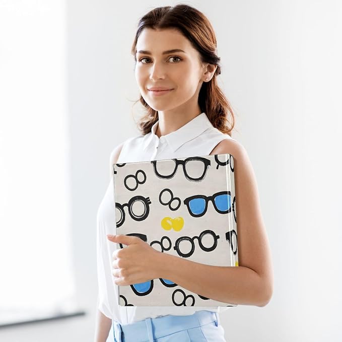 3 Ring Binder Glasses Summer Pattern 1.5 inch Binders Three Ring Binders with Clipboard Fit 8.5'' x 11'' Paper 3 Interior PVC Clear Pockets for Office Supplies