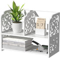 TY ARTS & CULTURE Vintage Hollow White Desktop Organizer Desk Storage Rack | desk storage rack, home office desktop shelf, tabletop furniture for desk, decorative desk organizer