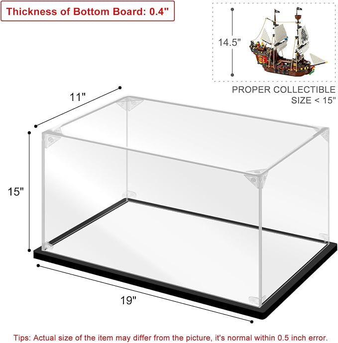 Acrylic Display Case, 19.6×11.8×15.7 Inch Clear Acrylic Display Box with Black Frame, Assemble Collectibles Display Case for Trophy, Action Figures, Dolls & Building Toys