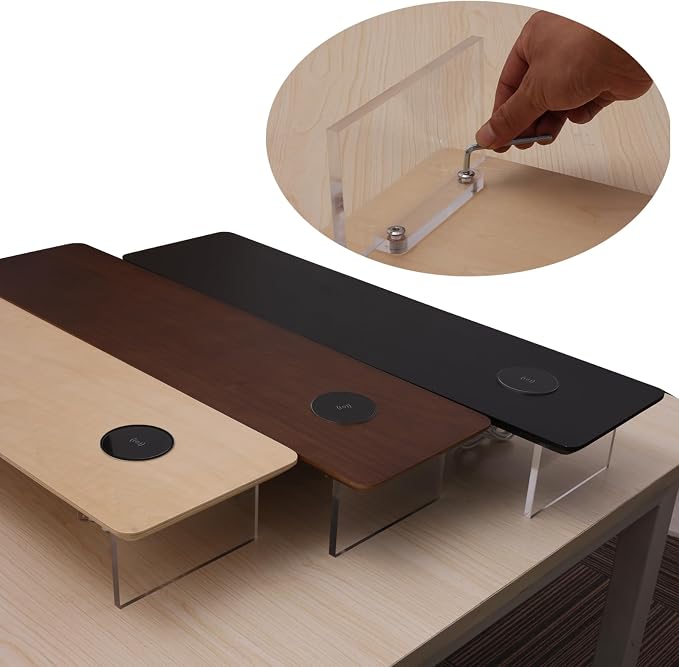 SUIBIAN Elegant Wood & Acrylic Monitor Stand with 15W Wireless Charging – 31.5" Large Desk Riser for Ergonomic View, Desktop Organizer, Laptop & PC | Modern Floating Design(Walnut Wood)