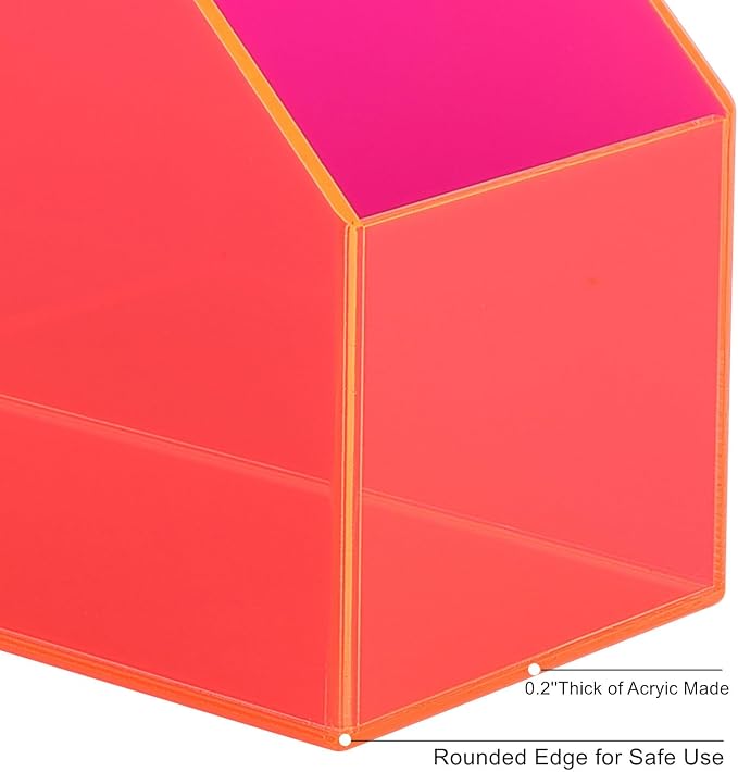 Acrylic Magazine Rack Desk File Holder Organizer for Office Desktop Vertical Magazine Storage Box, 12 x 10 x 5'', Neon Pink