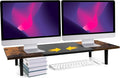 Across-Star Dual-Monitor-Stand-Riser-For-Desk Adjustable Length 32-40 Inch，Large Desktop Computer Monitor Riser For 2 Screens，Desk Shelf Organizer Riser Stand For Computer/Laptop/PC/Printer/TV Black