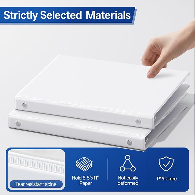GNL 1/2 Inch Binders 3 Ring Economy 12 Packs White, Half Three Ring (Fits 100 Sheets of 8.5x11 Paper) Clear View PVC-Free & Non-Stick for School or Office Supplies