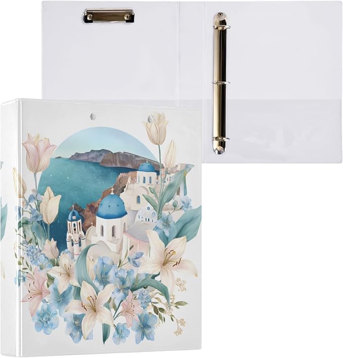 Lily Flower Greece 3 Ring Binder 1.5 Inch 1 Pack with 200 Sheet for Kids School Supplies Women Men Office