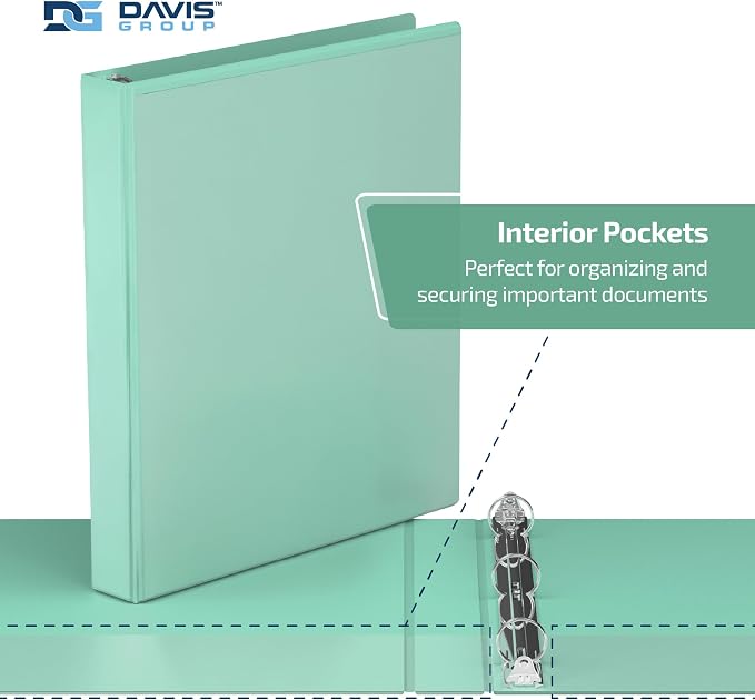 Pack of 6 Premium View Binders, Ring Binders with Clear-View Cover and Interior Pockets, Pastel Color Options, 1 Inch, Mint