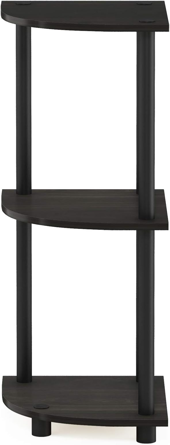 Furinno TURN-N-TUBE Corner Shelf, 3-Tier Corner Bookshelf, Display Storage Shelves with Open Shelves, for Organization and Storage, Living Room, Home Office, Garage, Espresso