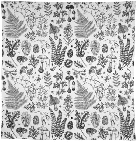 Vintage Mushroom Tablecloth, Black White Nature Forest Fern Leaves Autumn Plants Botanical Print Table Cover for Home Dining Decor Kitchen Party Outdoor 60x120in