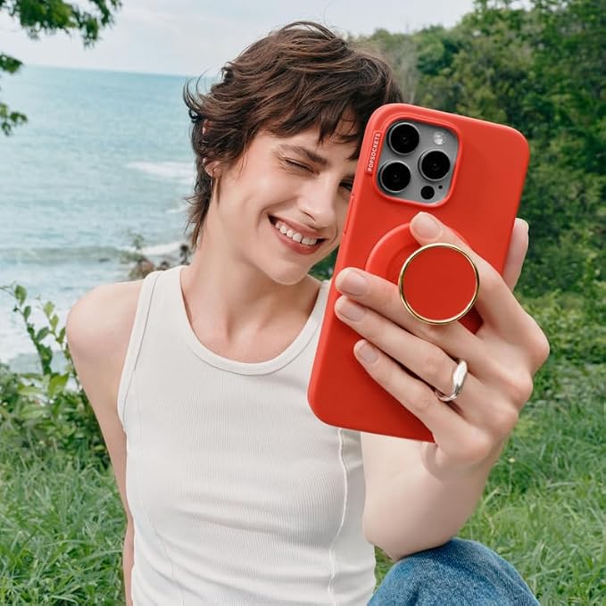 PopSockets iPhone 16 Plus Phone Case with MagSafe, Wireless Charging Compatible, Red - Rosso
