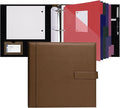 POPRUN 2 Inch PU Leather Portfolio Binder, Letter Size, Brown | 2" Ring, Letter Size, PU Leather, Dividers, Document Organizer, Business, Meetings, Office