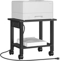 TUTOTAK Printer Stand, 2 Tier Rolling Printer Cart with Charging Station | Small Under Desk Printer Table with Wheels for Small Space, Office, Home, Black PS01BK001