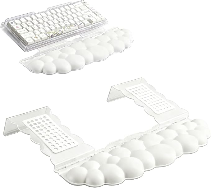 White Acrylic Keyboard Stand with Wrist Rest，Detachable/Adjustable Width | Ergonomic Cloud Wrist Rest Keyboard Support，Width Adjustment 9.7-16.8 in,for Laptop,Office Desk - Portable Comfortable Typing