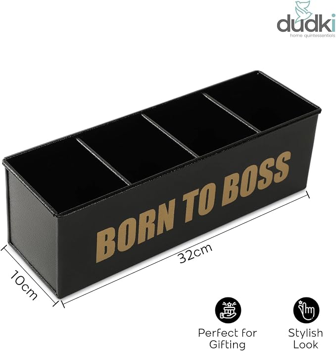 DUDKI Home Present Desk Organiser 4 compartments Decorative Pen Pencil holder | Office Storage for Pens, Notes, Mail, and Supplies |