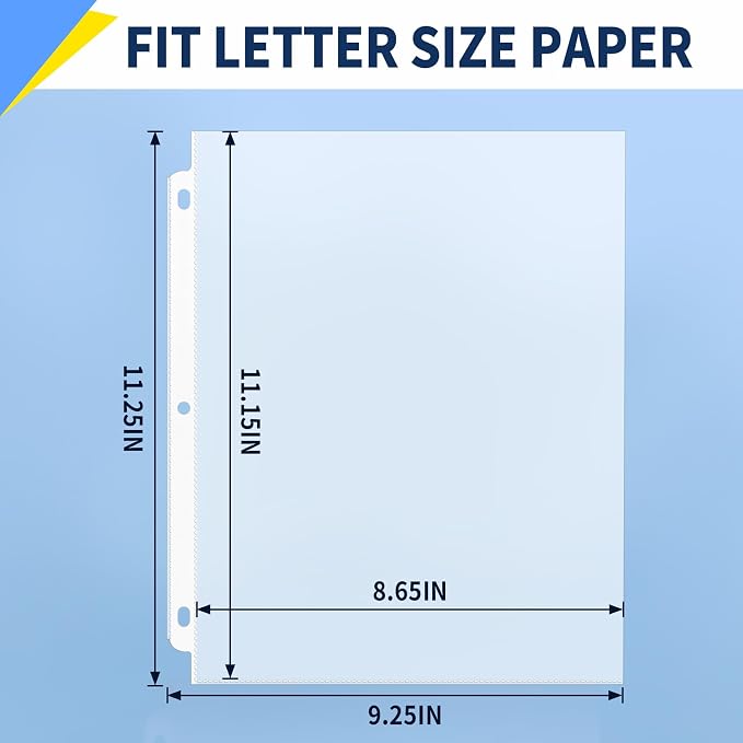 SUNEE Sheet Protectors 50 Packs for 3 Ring Binder, 8.5x11 Clear Plastic Page Sleeves for Paper, Documents, Certificate, Sheet Music, Recipe, File