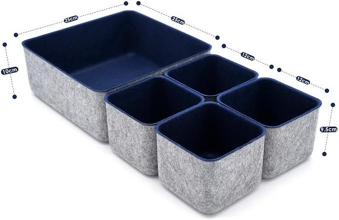 Desk Drawer Organizers Storage bins Set Home Office Pen holder pencil phone stand Remote controler Closet Cabinet boxes Organizing 5-piece gifts ideas (Navy)