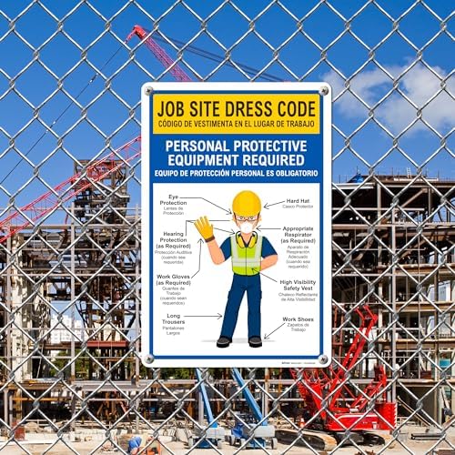 BRIMAR Bilingual Job Site Dress Code PPE Safety Sign, 12 X 18 in