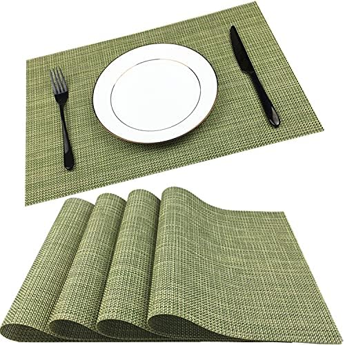 WAZAIGUR Placemats Crisscross Woven Vinyl Place Mats Set of 4 Green&Yellow