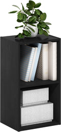 Furinno PASIR Book Shelf, 2-Tier Modern Bookshelf, Open Shelves Bookcase 9 x 12 x 21, Easy Assembly, for Living Room, Bedroom, Home Office, Blackwood