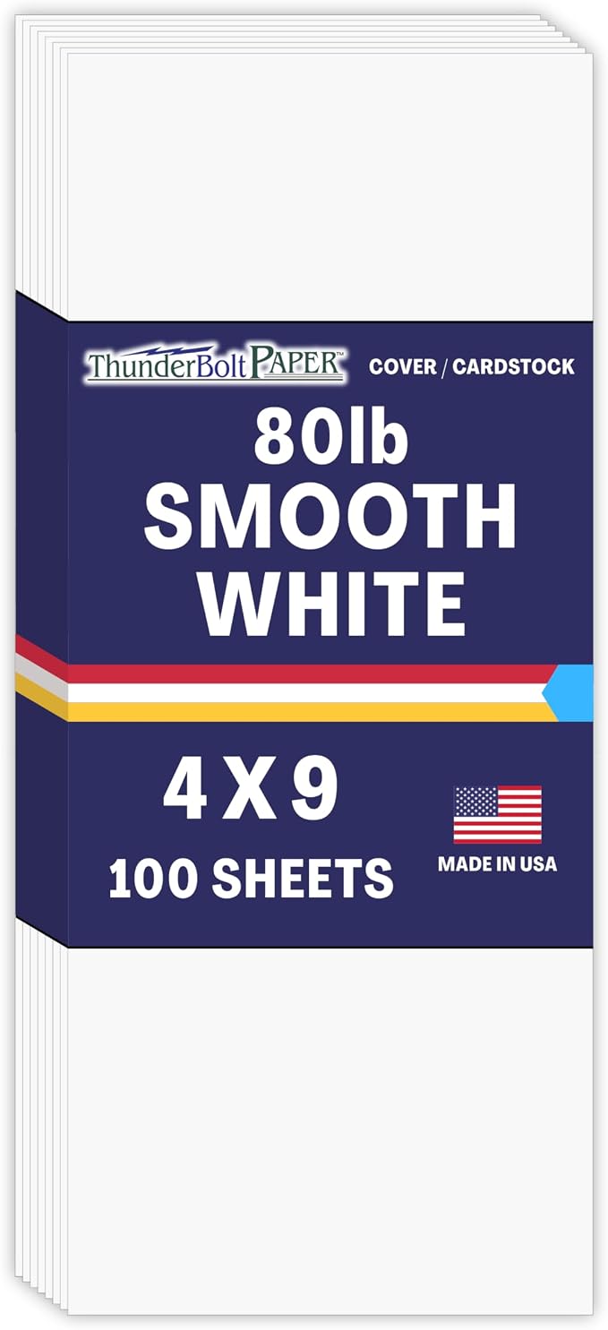 100 Bright White Smooth 80# Card Paper Sheets - 4" X 9" (4X9 Inches) #10 Envelope Insert Size - 80 lb/Pound Cover Weight - Quality Stock - Print Consistency - Smooth Finish