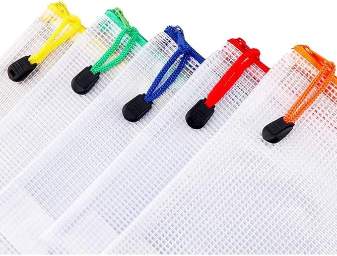 Oaimyy-4 * 6 inchs-18 Pcs-Plastic Mesh Zipper Pouch Document Folders Bag Zip File Bags for Office Supplies,Home,Travel Storages,Puzzle Board Games Storage-Multicolor