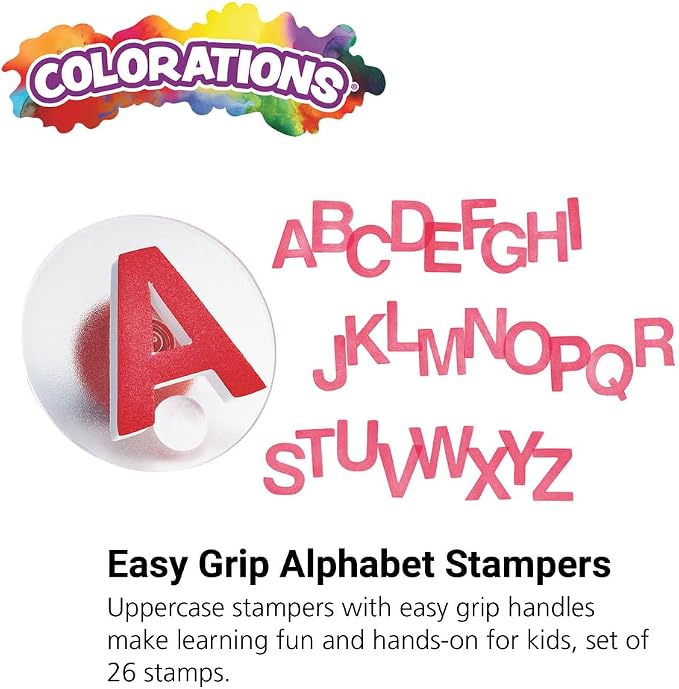 Colorations Easy-Grip Foam Stampers, Uppercase Alphabet Letter Stampers | Set of 26, Ages 3+, PreK+, Learn the Alphabet, Easy to Grip & Use Stampers