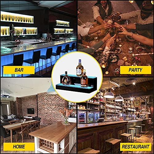 MESAlLUP Acrylic 20 Inch 2 Tier LED Liquor Bottle Display Shelf, Lighted Bar Shelves with APP or Remote Control, Mulit Color Lighting for Home Mini Bars Decor, Restaurants & Party Use