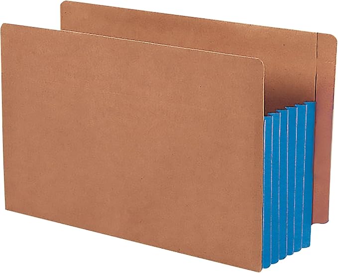 Smead End Tab Pocket, Reinforced Straight-Cut Tab, 5-1/4" Expansion, Extra Wide Legal Size, Redrope with Blue Gusset, 10 per Box (74689)