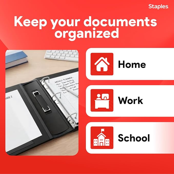 Staples Better Binder, 5 Inch D-Ring, Black, Reinforced Spine | High-capacity 3-ring binder holds up to 1,050 sheets for bulk storage.