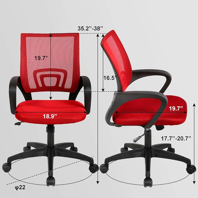 BestOffice Home Office Chair Ergonomic Desk Chair Mesh Computer Chair with Lumbar Support Armrest Executive Rolling Swivel Adjustable Mid Back Task Chair,Red