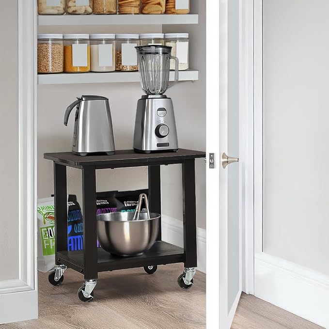 SunnyPoint 2-Tier Mobile Stand with Lockable Wheels — Printer Cart, Mini Fridge Stand, Portable Electronic Device & Projector Holder | Under Desk Storage Shelf for Home & Office, 18.9" x 15.75" (BLK)