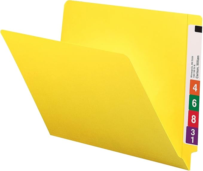 Smead End Tab File Folder, Shelf-Master Reinforced Straight-Cut Tab, Letter Size, Yellow, 100 per Box (25910)