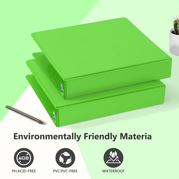 ViVin Sturdy 1.5 Inch 3 Ring Binder with 2 Pockets, 6 Pack, Ivy Green | Slant-D Ring Binder, PVC-Free, Customizable Clear View Binder,Holds 350 Sheets of 8.5" x 11" Paper for Office, Home, School