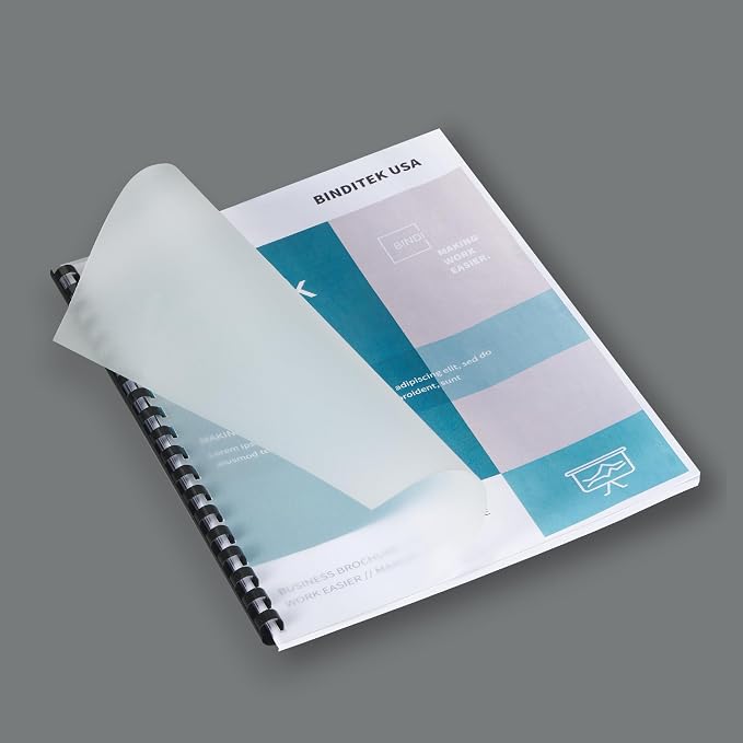 Binditek 12 Mil Binding Covers, 8.5x11 Inches, Semi-Transparent, 50 Pack | 12 Mil Binding Covers, 8.5x11 Inches Letter Size, Lightly Textured Sand Finish, Square Corners, Unpunched