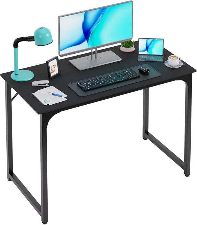 PayLessHere | 39 Inch Computer Desk | Black | Sturdy Office Desk | Metal Frame, Adjustable Feet | Water-Resistant, Scratchproof Surface | Writing Table for Home Office or Study | Pack of 1