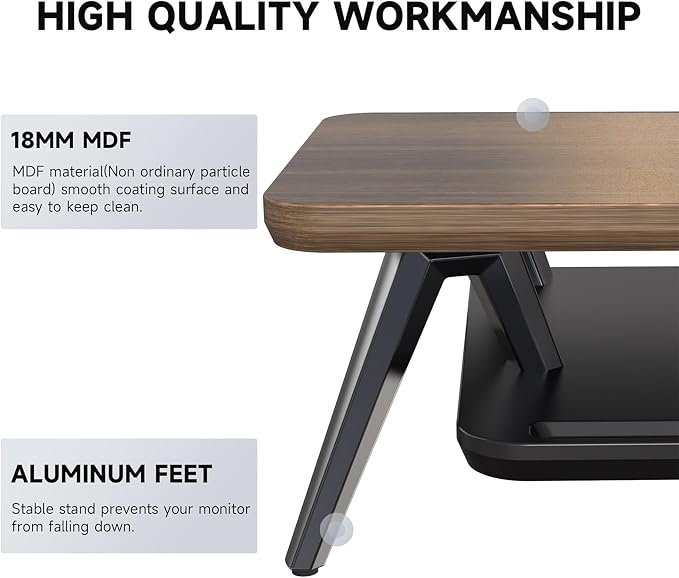 Fenge 42.5-Inch Monitor Stand Riser with Laptop, Phone & Headphone Holders | 10° Adjustable Laptop Holder, 2-Tier Storage, Dual Monitor or Monitor-Laptop Setup, Ideal for Multitasking, Gaming, Streaming