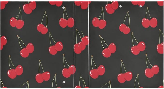Caikeny 3 Ring Binder Red Cherry Black 1.5 Inch Binders Round Ring Clipboard with 2 Pockets for Office Supplies