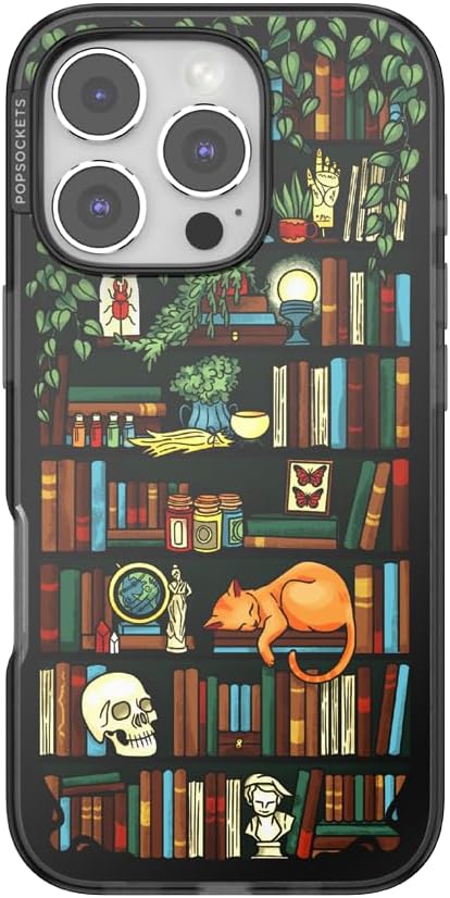 PopSockets iPhone 16 Pro Phone Case with MagSafe, Wireless Charging Compatible, Bookish - Storied Shelves