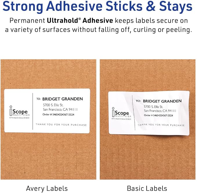 Avery Durable Waterproof Shipping Labels with Sure Feed Technology, 3-1/3" x 4", White, Laser Compatible, 300 Blank Labels per Pack, Great for Mailing, Branding, and More (5-Pack of 5524)