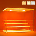 Acrylic Display Case with Adjustable LED Light, 4 Tier Clear Display Box Dustproof Showcase for Action Figures, Collectibles and Mini Toys, Assembly Display Cabinet(Wood 12.5×9.5×10.4in)