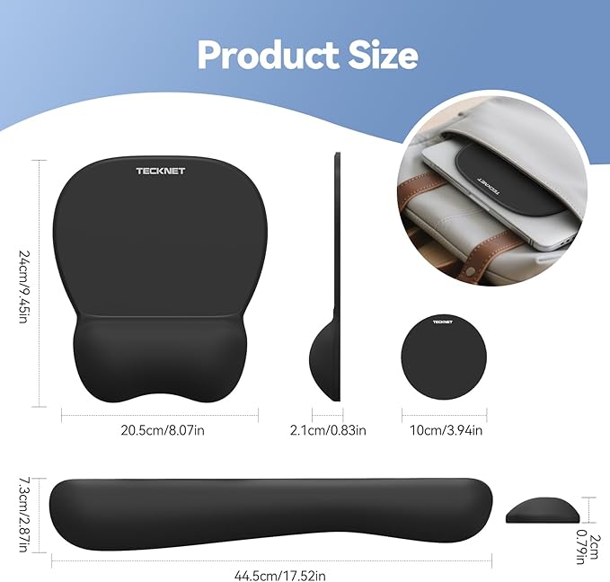 TECKNET Gel Mouse Pad Set with Wrist Rest and Keyboard Wrist Rest, Ergonomic Mousepad Rests with Non-Slip PU Base for Pain Relief, Computer, Laptop, Office & Home
