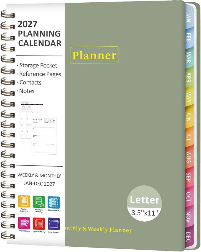 2027 Planner, Weekly and Monthly Calendar Planner Book, JAN 2027 - DEC 2027