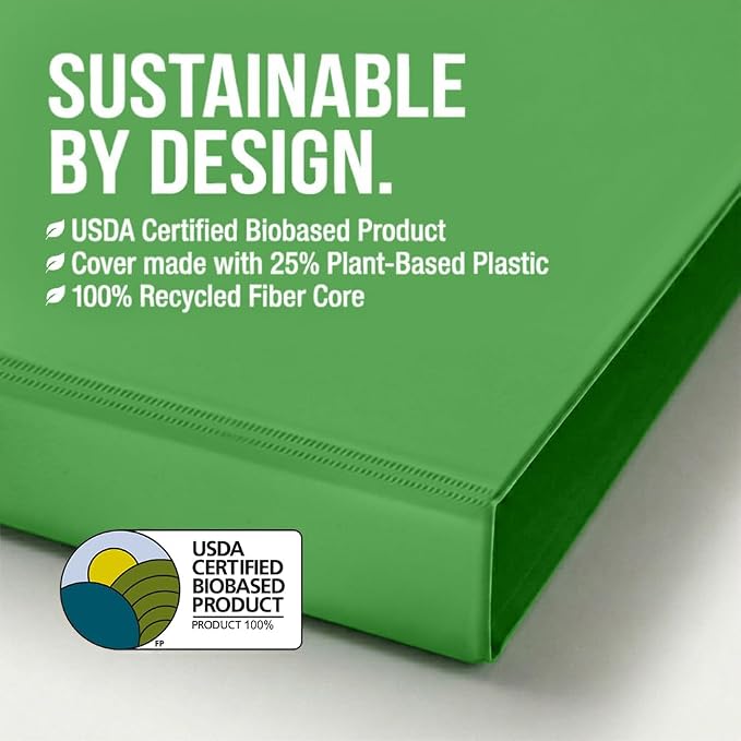 Samsill BioBinder 1 Inch Binder (4-Pack) - Durable Plant-Based 3 Ring Binder 1 Inch, USDA Certified Biobased, Customizable Nonstick Cover & Spine - 1 inch Binders 3 Ring, 200 Sheet Capacity