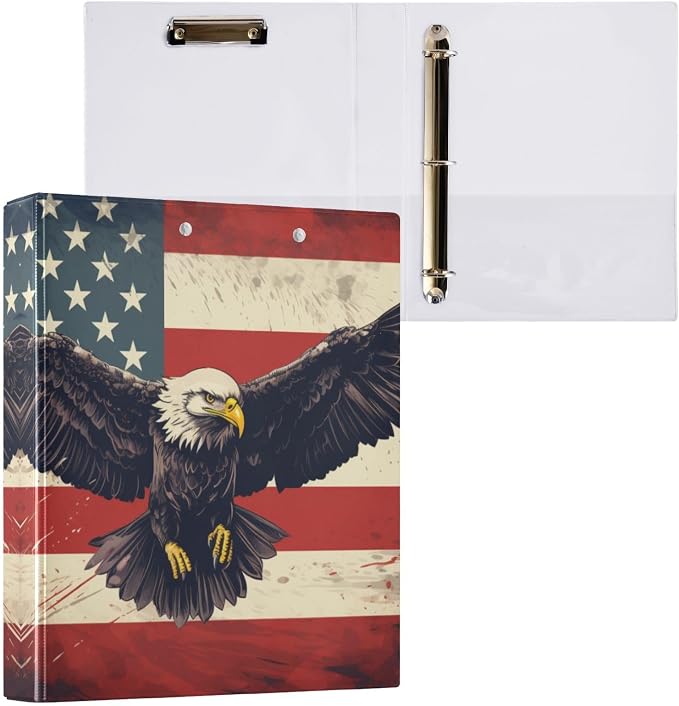 3 Ring Binder American Flag Eagle 1.5" Round Ring Binders View Binder with 200 Sheet for Kids School Supplies Women Men Office, 1 Pack